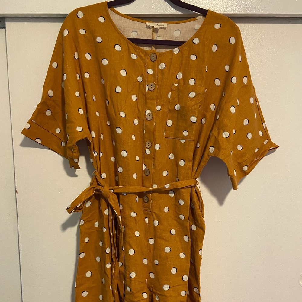 Polka dot linen oversized romper